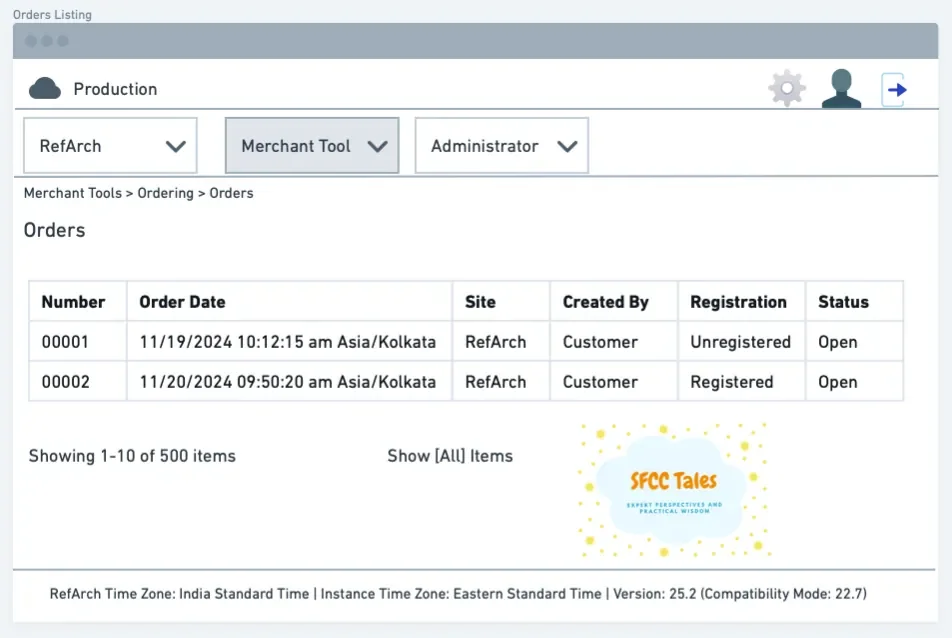 Orders Listing in Business Manager